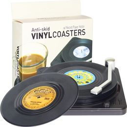 Mats Pads est 6pcs Plastique Rétro Disque Vinyle Tasse Tapis Antidérapant Café Dessous De Verre Résistant À La Chaleur Musique Boisson Tasse Table Set De Table 230627