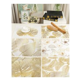 Matten kussens bladgoud placemat tafelkleed katoenen linnen niet -slip placemats singlesided print waterdichte warmte insatie mat druppel deli dhmxo