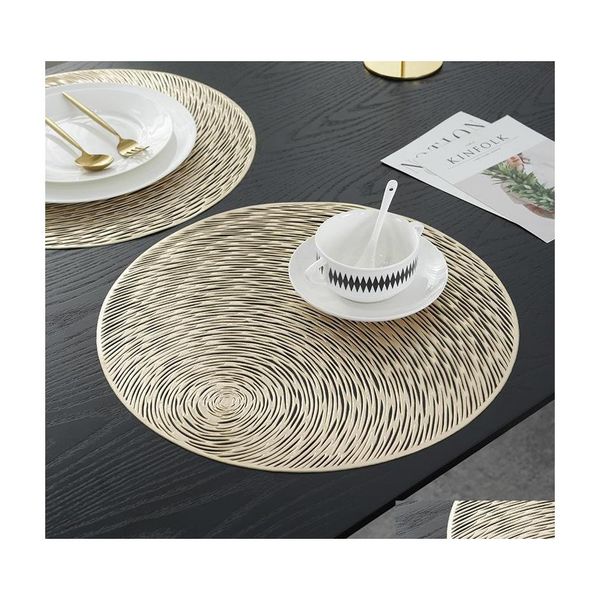 Alfombrillas Almohadillas Gold Siery Manteles individuales redondos Cocina Pvc Mesa Para Comedor Posavasos para bebidas Set Coffee Cup Pad El Restaurant Drop Delivery Ho Dh4Eg