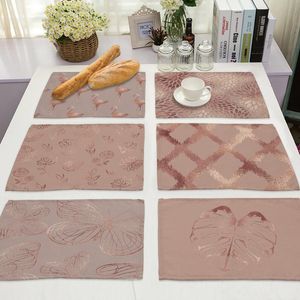 Mats Pads Golden Geometric Stripes Dinning Tafeldecoratie Roze Keuken Accessoires Placemats voor Party Dining Tafels
