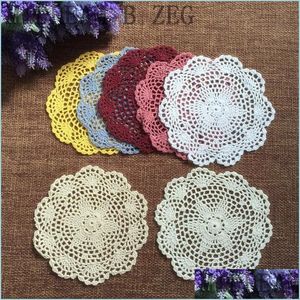 Tapis Coussinets À La Main Tricoté Dessous De Verre Creux Rond Décoratif Napperon 3D Fleur Tapis De Table Napperon Tasse Coussinets Drop Delivery Maison Jardin K Dhvou