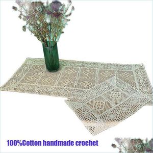 Tapis de table en dentelle à la main en coton, tapis de table en tissu, crochet, napperon, tasse, napperon, tasse de cuisine, accessoire de Noël, livraison directe Dhxlm