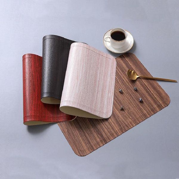 Tapis de sol haut de gamme Grain de bois coin rond napperon en cuir PU épaissi tapis de Table étanche anti-dérapant plaque d'isolation