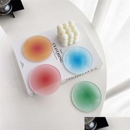 Matten Pads Ins Styles Acryl Coasters Round Sunset gradiënt Noordse schietpartijen Decoratieve ornamenten Insation Placemat Drop Deli DHG61