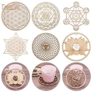 Matten Pads Lasergravure Houten Bloem Van Het Leven Ronde Onderzetters Placemats Tafel Woondecoratie Ambachten 1pcs2446