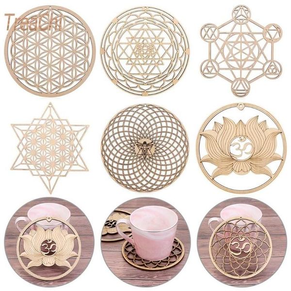 Tapetes, almohadillas, grabado láser, flor de la vida de madera, posavasos redondos, manteles individuales, mesa, decoración del hogar, manualidades, 1pcs255r