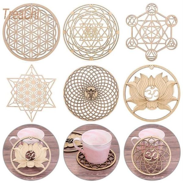 Tapetes, almohadillas, grabado láser, flor de la vida de madera, posavasos redondos, manteles individuales, mesa, manualidades decorativas para el hogar, 1 Uds.253R