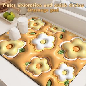 Matten Pads Mooie 3D Afdrukken Doorlatende Placemat Absorbeert Snel Water Desktop Mat Voor Servies Glazen Bekers 230720