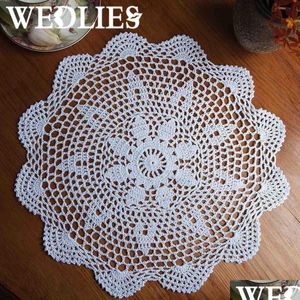 Tapis Tapis Tapis Tapis 37Cm Dentelle Ronde Main Crochet Napperon Napperon Vintage Floral Dessous De Verre Maison Café Boutique Table À Manger Décoratif Dho03