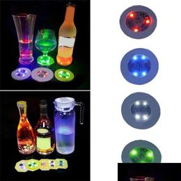 Matten Pads Mini Glow Led Coaster Knipperend Creatief Lichtgevend Licht Bb Fles Cup Sticker Mat Up Voor Club Bar Home Party Decoratie D Dhcxa