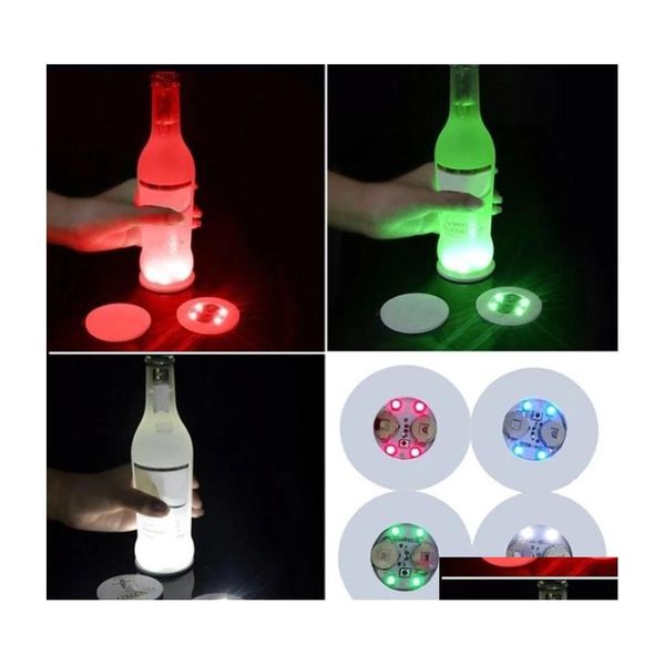 Tapis Pads Mini Glow LED Coaster Clignotant Lumière Lumineuse Créative BB Bouteille Tasse Autocollant Mat Up Pour Club Bar Home Party Drop Livrer Dhx2F