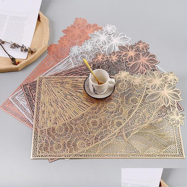 Mats Pads Placemats antideslizantes Hueco Bordado Simplicidad Posavasos de té Insación de calor Rectangar Western Drop Entrega 2021 Home Gard DHMF4