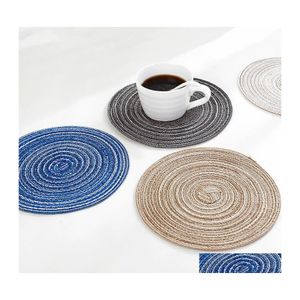 Mats Pads Antideslizante Redondo Placemat Mesa Mat Algodón Lino Tejido Tazón Insación Almohadilla de calor Antiescaldado Portavasos Suministros de cocina para el hogar DHHHBF