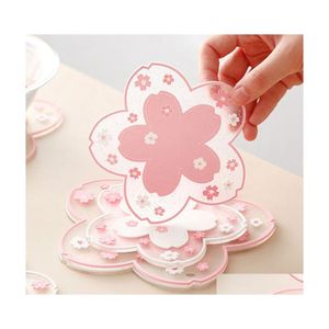 Matten Pads PVC Soft Sakura Coaster Tafelkom Pot Mok Home Office Antiskid Tea Cup Heat resistent placemat voor eetvalaflevering DhGLP