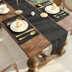 Matten pads romantische rechthoekige tafel mat zwart wit kanten haak handgemaakt eenvoudige pad placemat huisdiner keukentafels decoratie
