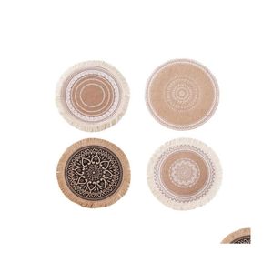 Matten Rounds Round Ins Style Tassels Tabel Noordse niet -slip Placemats Katoenlinnen Warmte insatie Meubels Decoratie Koffie beker Mat Di OT21X