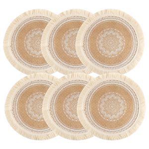 Matten Pads Set van 6 boho ronde placemats keuken plaat lopers voor eettafel mandala Boheemse jute cirkel 15 inch 230804
