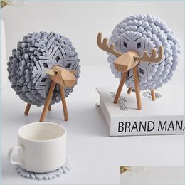 Mats Pads Sheep Shape Anti Slip Cup Wooden Coasters Placemats Tea Cups Stand Home Office Decor Art Crafts Drink Drop Delivery 2021 G Dhymr