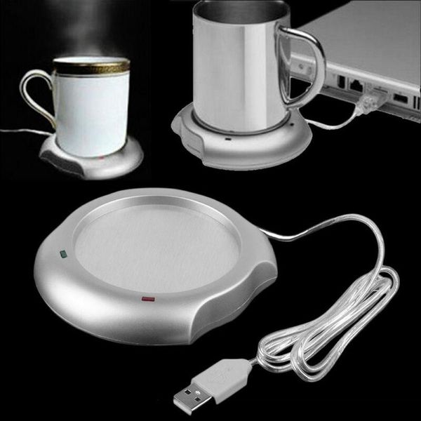 Alfombrillas Almohadillas Aleación de plata Leche Té Café Oficina Taza Taza Calentador Calentador de calor Aislamiento Mat Pad con 2 puertos USB