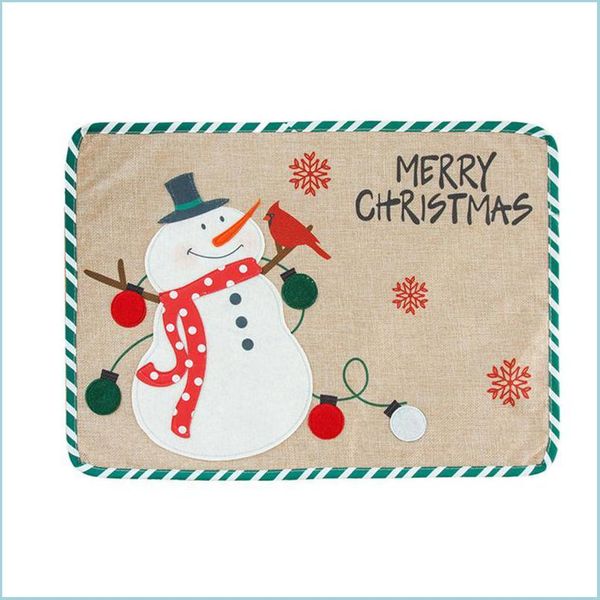 Mats Pads Snowman Design Insation Christmas Placemat Holiday Table Decoration Party for Home Wipable Carton Linen Drop Drop Deved Dhldy