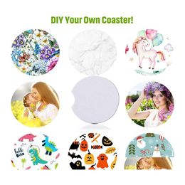 Tapis Pads Sublimation Blanks Car Coaster DIY Porte-gobelet avec néoprène absorbant Tapis de boisson vierge pour votre propre artisanat 569 V2 Dro Dhldx