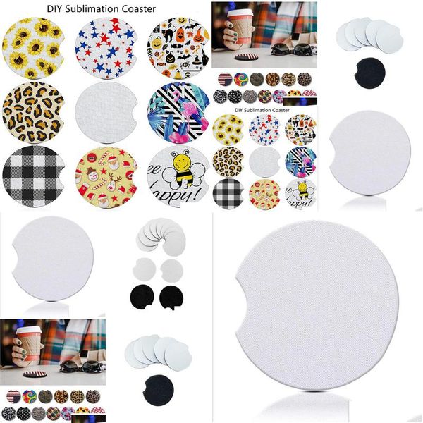 Mats Pads Sublimación Espacios en blanco Neopreno Coche Coasters Pads Bebida Portavasos Tazas Tazas Mat Contraste Decoración para el hogar Accesorios Drop Entrega Dhlc7