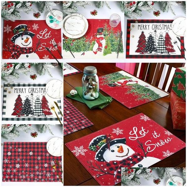 Tapis de table 1pc Linge de Noël Père Noël sans visage Gnome Elk Tree Imprimé Napperon Pad Tissu Tasse Café Thé Année 2024 Drop Delive DHC6F