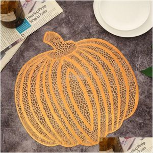 Matten pads tafel Halloween pompoen gouden Amerikaanse placemat cutout insation non-slip pvc koffie decoratieve keuken creatief 4pcs dr otbha