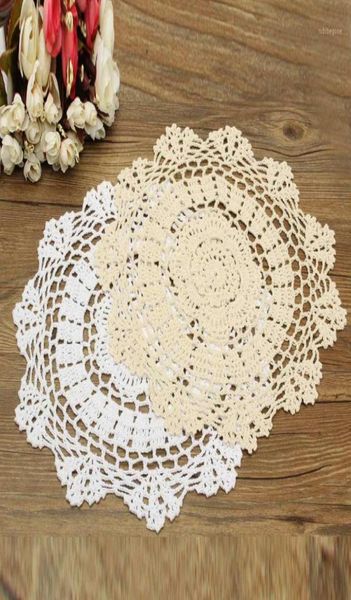 Mats PADS entières 2 couleurs 30 cm Pastoral Round Hand Crocheted Cotton Dowlies Flower Shape Placemat Coasters Table Decorative 4663848