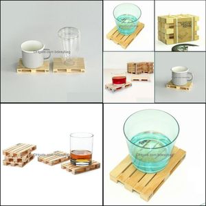 Matten Pads Groothandel-4PCS/Set Coasters Crate Cup Pallet Beschermende mok Mat Cute Wood Retro Holder Mini Wooden Coasters1 Drop Delivery DHVXJ