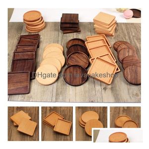 Matten Pads Houten Onderzetters Zwarte Walnoot Bekermat Kom Pad Koffie Thee 8.8X8.8Cm Dinerborden Keuken Thuis Bar Gereedschap 100 Stuks T1I1825 Drop Dhdtn