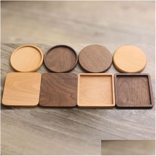 Alfombrillas Almohadillas Posavasos De Madera Cuadrado Redondo Madera De Haya Nogal Negro Mat Para Copas De Bebida Café Bar Hogar Cocina Mesa Protector Drop Deliv Dh0Yu