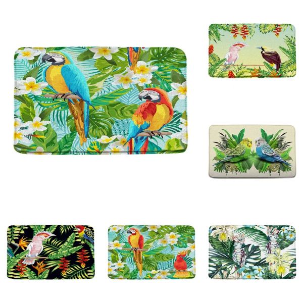 Tapis Feuilles de Palmier Tapis de Bain Perroquet Plante Tropicale Fleur Jungle Oiseau Animal Tapis de Salle de Bain antidérapant paillasson Cuisine Tapis de Sol de Toilette