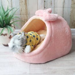 Mats Pet Bed Dog House Kennel Doggy Panier de coussin chaud pour les petits chiens moyens Fashion Strawberry Cave Cat Tent Tent Puppy Nest Mat