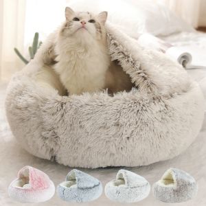 Mats Pet Cat Bed Dog Lit Round Plume Cat chaud House's Mold Long Plance Best Pet Bed Dogs For Cats Nest 2 in 1 Cat Accessoires
