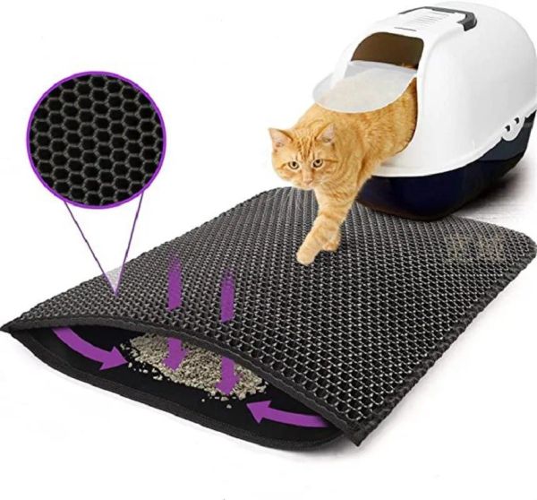 Esteras Gato estera para residuos impermeable EVA doble capa arena para gatos atrapando caja de arena para mascotas estera almohadilla limpia productos para gatos Accesorios