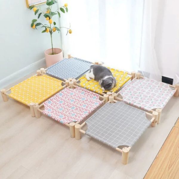 Esteras hamaca para mascotas cama duradera para gatos cuatro estaciones Universal extraíble lavable perrera de madera maciza arena para perros conejo suministros para casa de mascotas