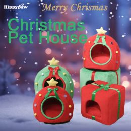 Mats Pet Nest Cat Sac de couchage Boîte cadeau de Noël Chien détachable canapé souple lavable Chiot chaud lit ferri