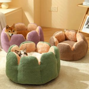 Mats Lit chaud d'hiver à forme de pétales pour animaux de compagnie, chenil de chien, maison de chaton, panier rond moelleux doux, tapis de coussin moelleux, fournitures pour animaux de compagnie