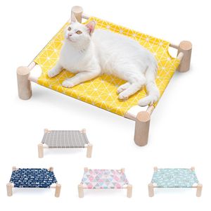 Matten Draagbare Verhoogde Huisdier Cot Bed voor Kat Huis Ademend Kat Puppy Hangmat Hout Canvas Kat Lounge Bed voor Kleine Konijnen Katten Honden