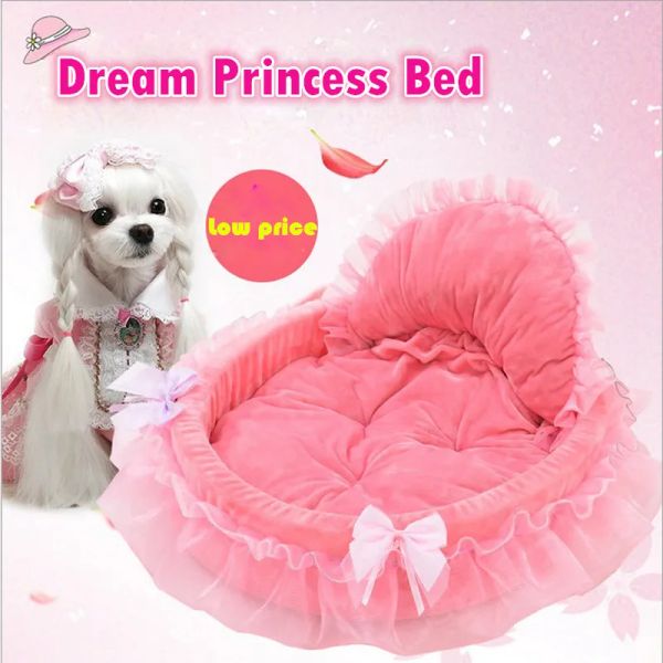 Tapis princesse chien lit doux canapé pour petits chiens rose dentelle chiot maison animal de compagnie chien Teddy literie chien lits chat luxe nid tapis chenils