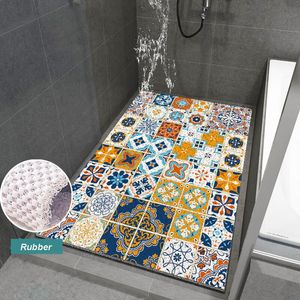 Tapis PVC creux imperméable tapis de bain Boho ethnique anti-dérapant salle de bain tapis tapis rectangulaire salle de douche tapis de sol paillasson d'entrée