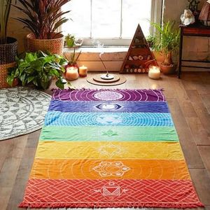 Matten Regenboog Boho Strandmat Mandala Deken Gestreept Wandtapijt Sjaal Yogamat Din889