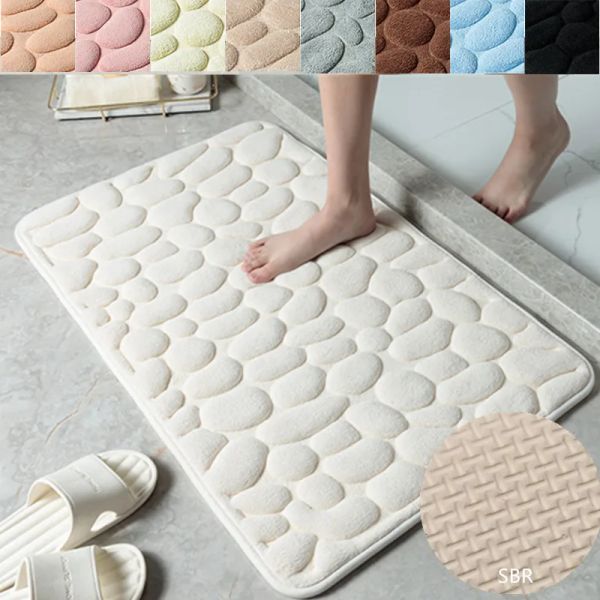 Mats Simple Momery mousse de salle de bain tapis 3d pavé motif absorbant de bain absorbant Chauffeur de toilette Coupchage non gunat paillasson