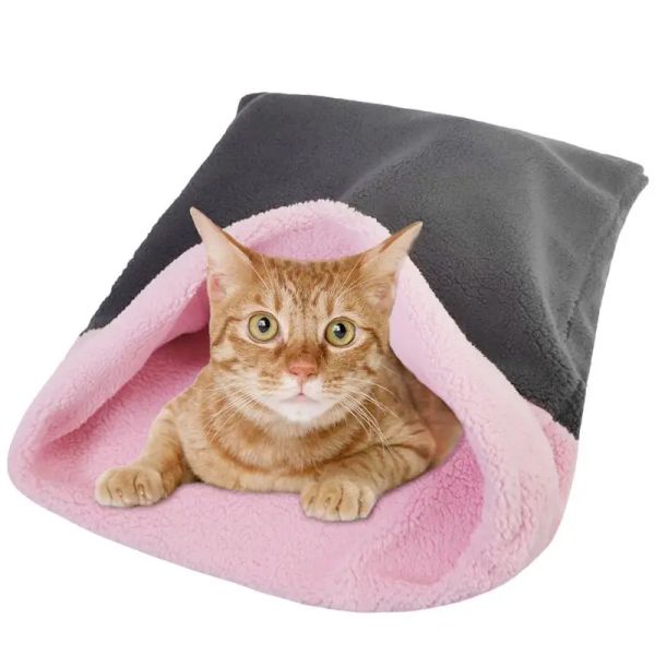 Esteras para perros pequeños, saco de dormir para gatos, mascotas, abrazo autocalentable, cueva con capucha, cama cueva para cachorros, forro polar suave, cálido para invierno, saco de dormir para gatos