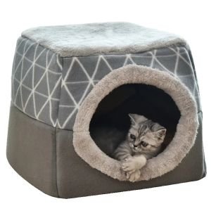 Alfombrillas perros pequeños y gatos cueva cálida cama de mascotas cerrada cama de perros de invierno cama suave y cómoda alfombra de mascotas