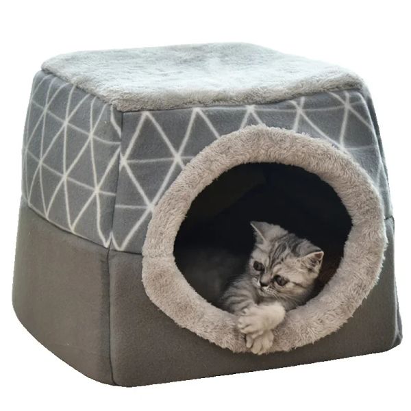 Mats petits chiens et chats grotte chaude igloo lit pour animaux de compagnie fermé le lit de maison de chiens d'hiver et confortable