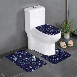 Mats Space Planet Galaxy Imprimé 3 pièces coquilles de plage Porte de sol Patre de salle de bain Tapis de salle de bain Toilet de toilet