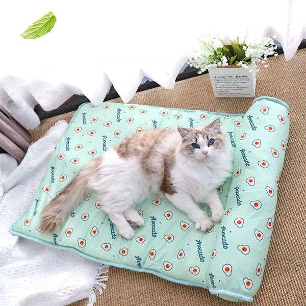 Tapis d'été rafraîchissant pour chat et animal de compagnie, confortable, en soie glacée, nid pour animal de compagnie, matelas lavable, coussin pour chien, mignon, chiot