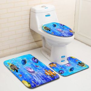 Mats sous-marin mondial 3d Salle de bain Toilet à trois toilettes Ensemble antidérapant tapis de salle de bain couverture de salle de bain Toilet de toilette tapis pour les toilettes